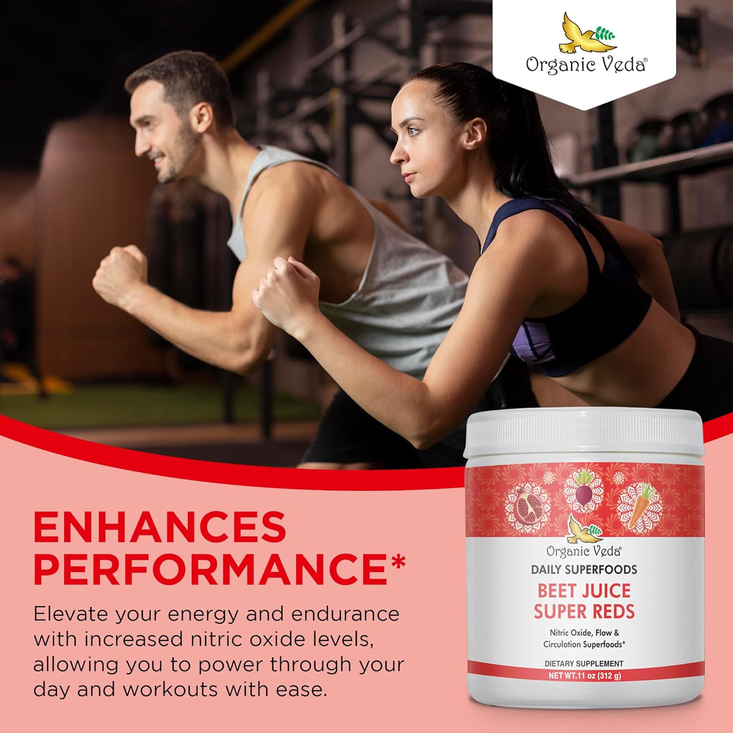 Organic Veda Beet Root Powder Juice Supplement for Circulation, Energy, and Stamina - Superfood Reds with Nitric Oxide - Vegan, Non-GMO - 11 oz