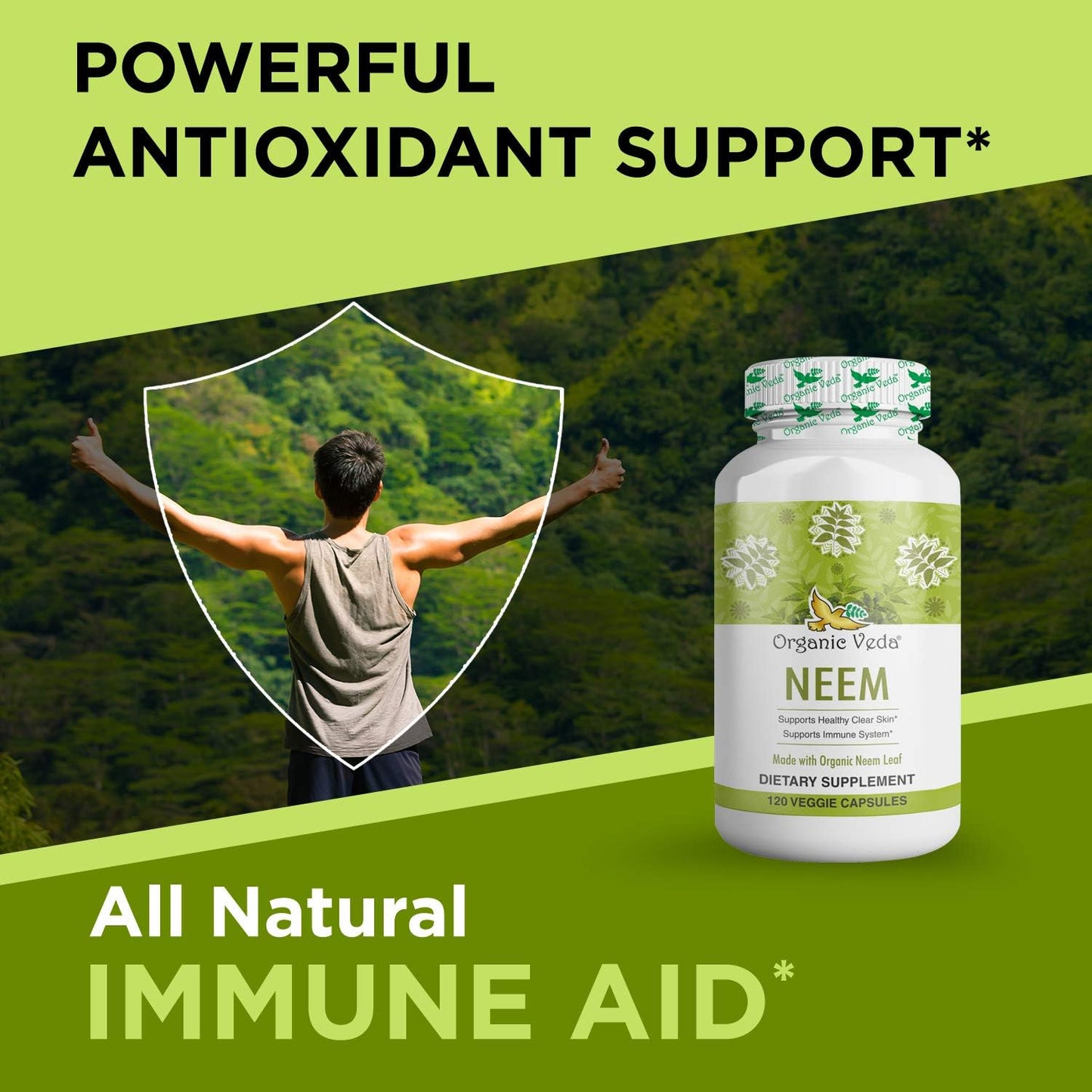 Organic Veda Neem Capsules 1000mg - Ayurvedic Herbal Supplement for Skin, Immune Support, Detox - 120 Veg Capsules