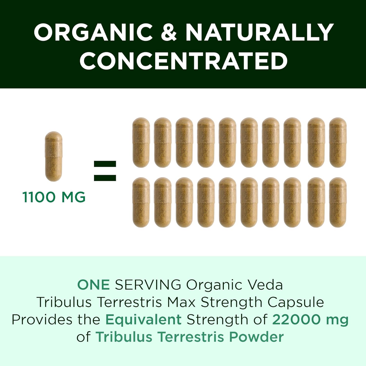 Organic Veda Tribulus Terrestris Capsules for Men - 22000mg Super Strength with Moringa & Black Pepper - Energy, Stamina, Performance - Vegan, Non-GMO - 120 Count