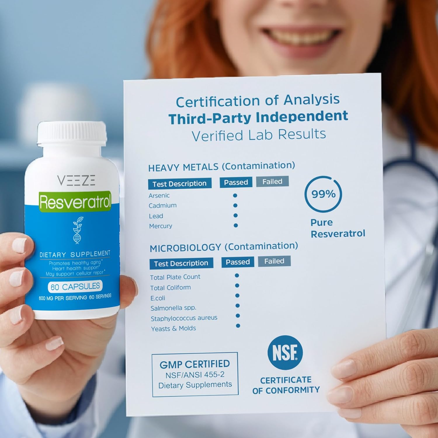 Organic VEEZE Resveratrol Supplement - 600mg Capsules, 60 Servings - USA Made, Rich in Antioxidants & Trans Resveratrol - Well-Being Support