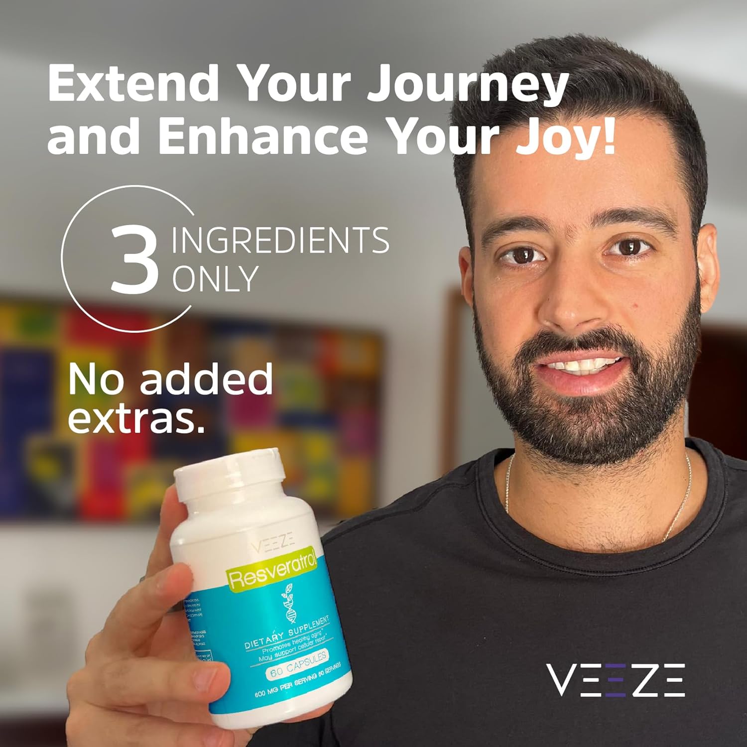 Organic VEEZE Resveratrol Supplement - 600mg Capsules, 60 Servings - USA Made, Rich in Antioxidants & Trans Resveratrol - Well-Being Support