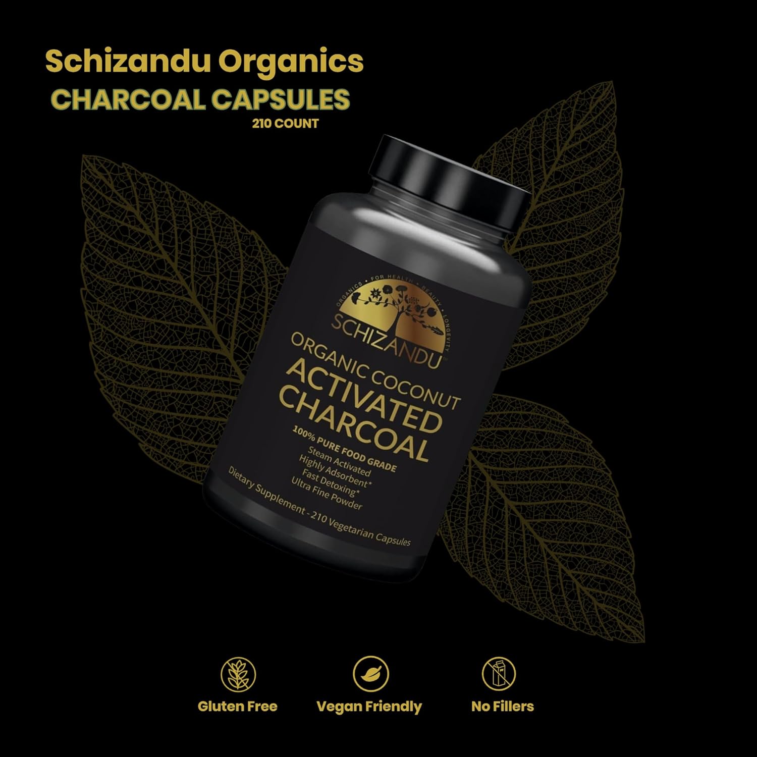 Organic Vegan Activated Coconut Charcoal Capsules 210 Count - Non-GMO, Additive-Free - Supports Health and Wellness