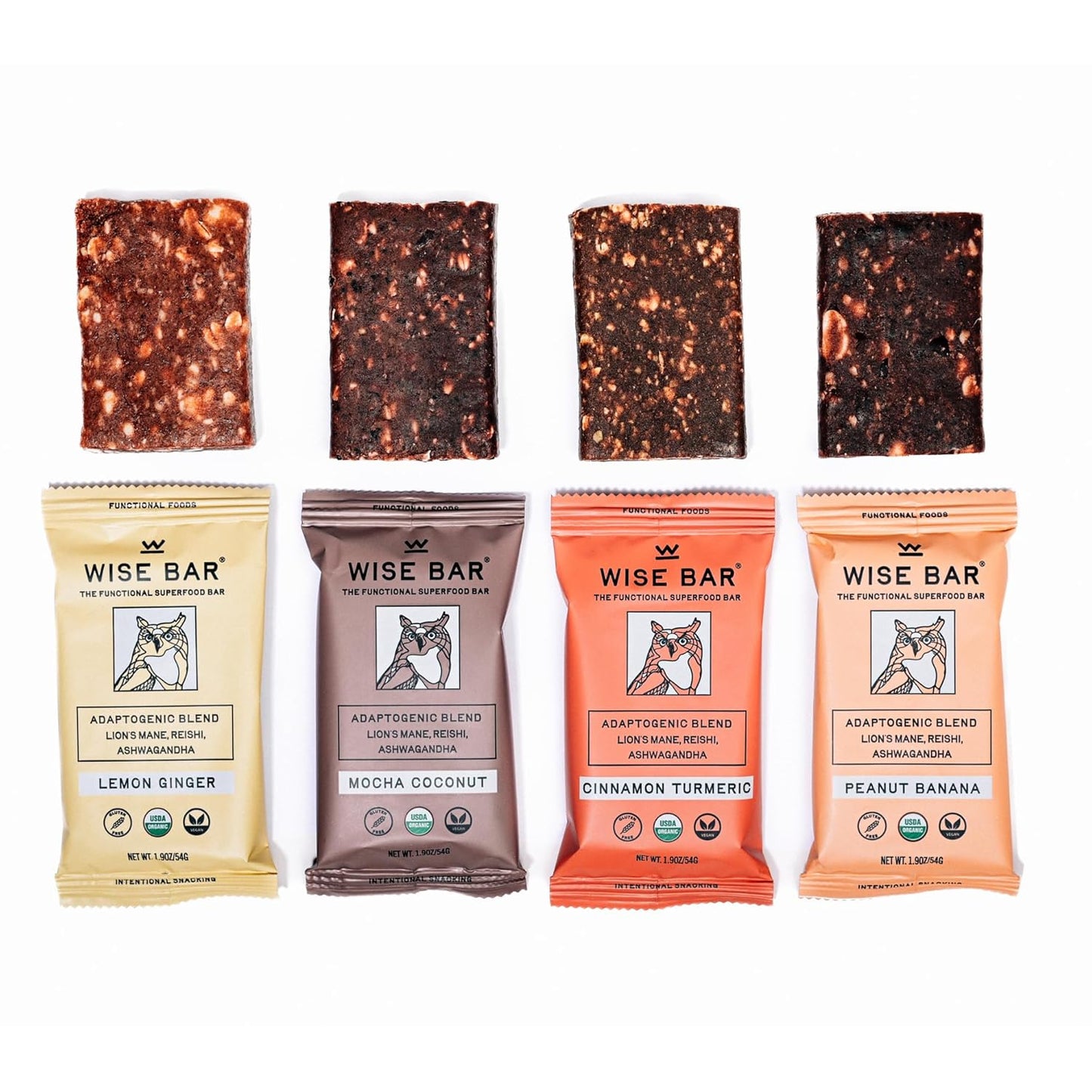 Organic Vegan Adaptogen Mushroom Nutrition Bars with Reishi, Lions Mane & Ashwagandha - Gluten Free Snacks for Focus, Energy & Immunity - Variety Flavor Pack, 12 Count