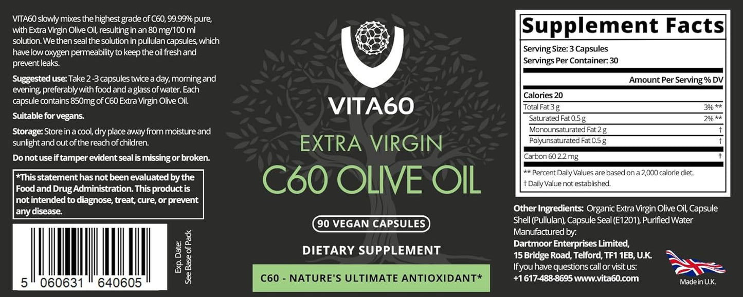 Organic Vegan C60 Oil Capsules for Age-Defying Vitality and Antioxidant Support