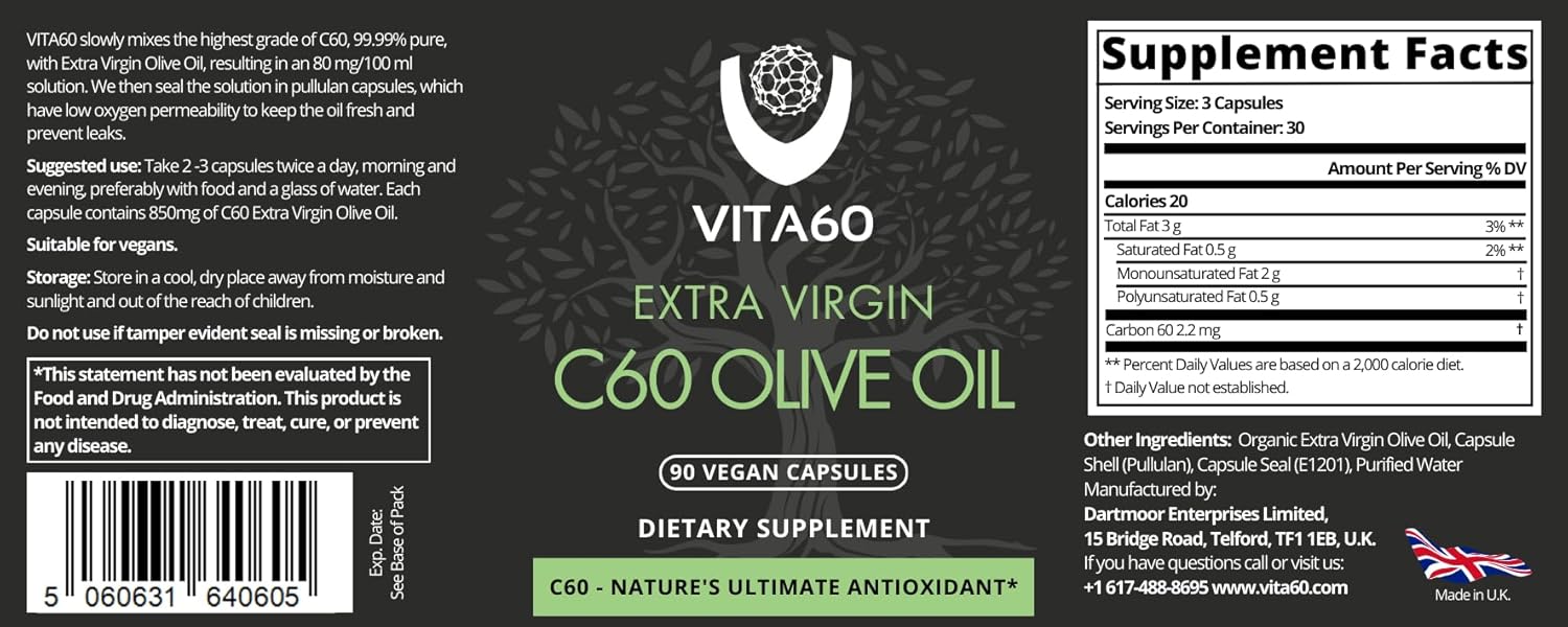 Organic Vegan C60 Oil Capsules for Age-Defying Vitality and Antioxidant Support