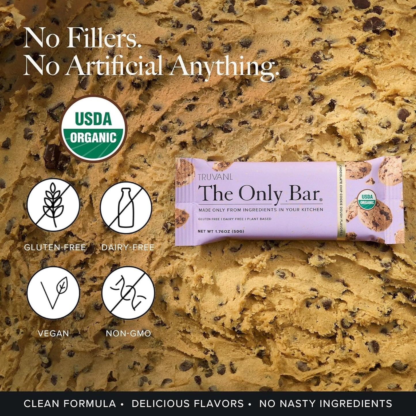 Organic Vegan Chocolate Chip Cookie Dough Snack Bars | 4 Pack | 5g Protein | Dairy, Soy, Gluten Free