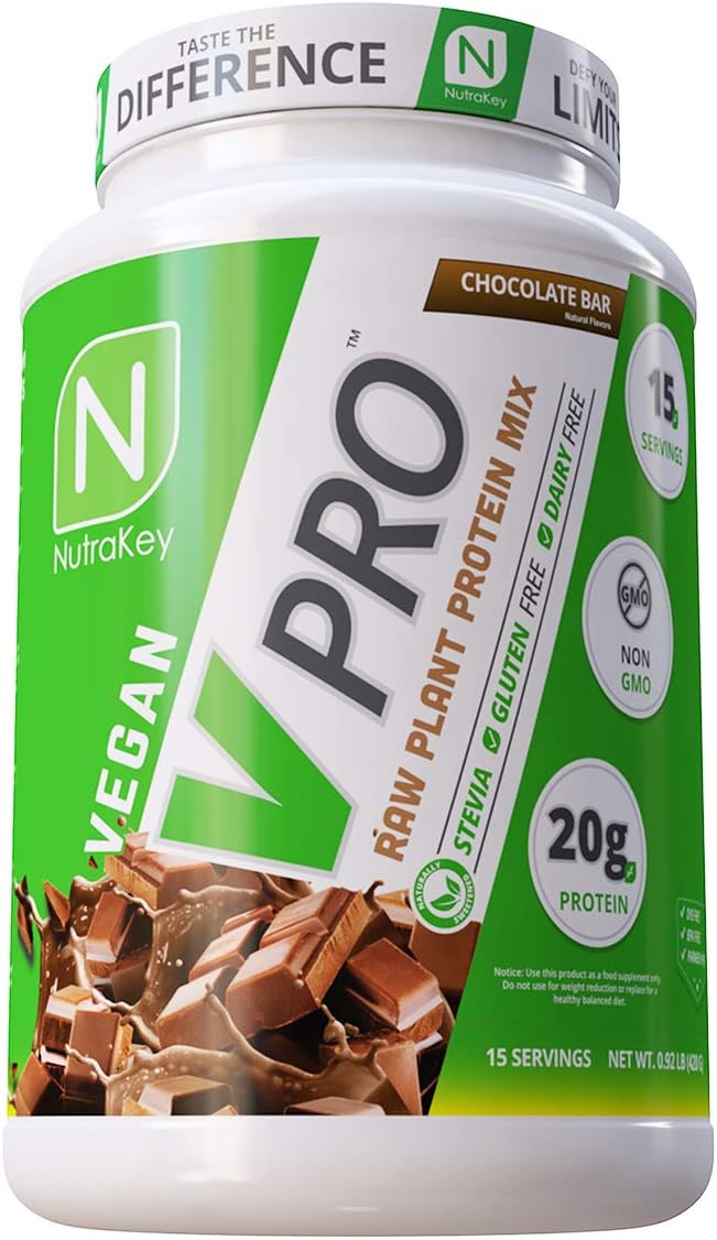 Organic Vegan Chocolate Plant Protein Powder, 20g Protein, Low Carb, Gluten-Free - NutraKey V-Pro 2lb