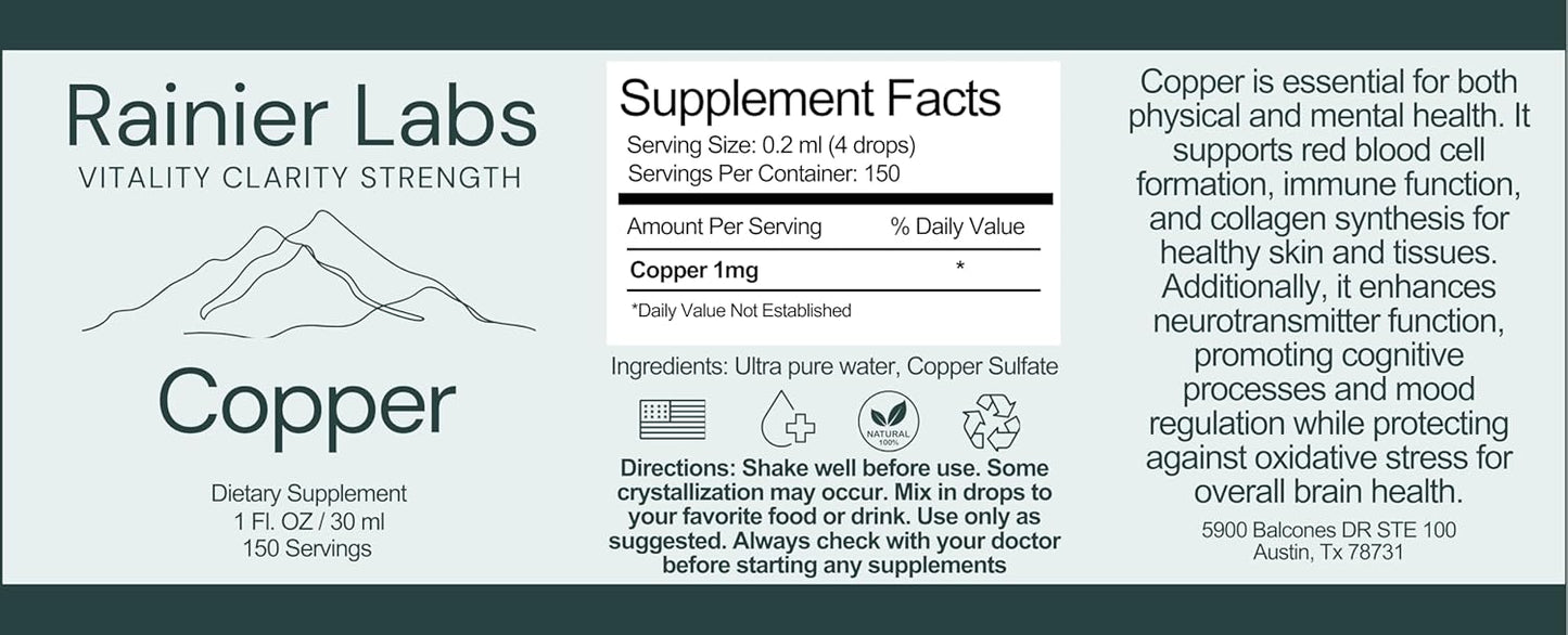 Organic Vegan Copper Supplement Tincture for Health Support | Rainier Labs
