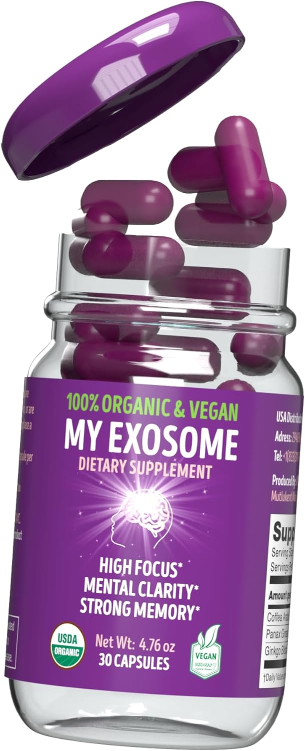 Organic Vegan Exosome Smart Supplement for Memory & Focus - Cognitive Performance Boost with Coffee, Ginkgo Biloba, Ginseng
