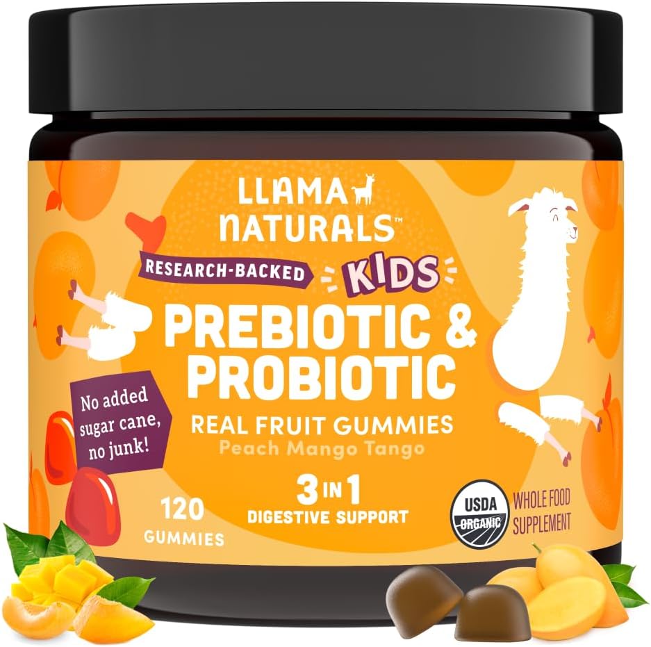 Organic Vegan Kids Gummies with Prebiotics & Probiotics for Digestive Health - 120 ct (Peach Mango)