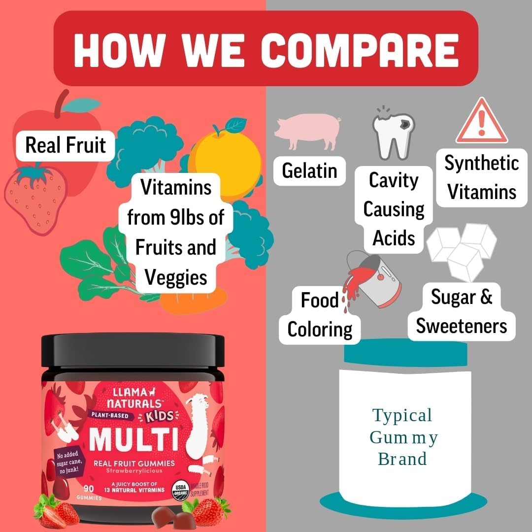 Organic Vegan Kids Gummy Vitamins with Elderberry & Real Fruit | No Sugar Added | Whole Food Multivitamin for Toddler Support