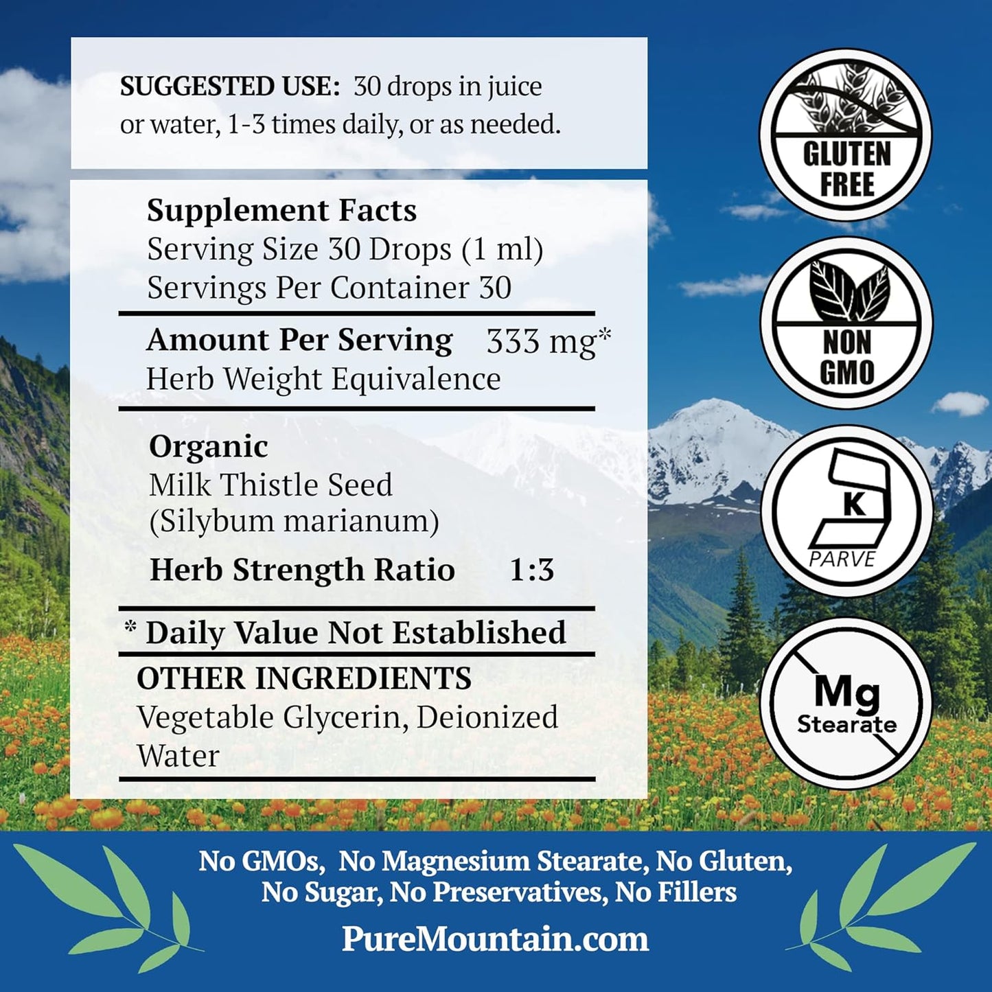 Organic Vegan Milk Thistle Extract Tincture - 333mg Liquid Formula - Kosher Certified - 1 Fl Oz Bottle