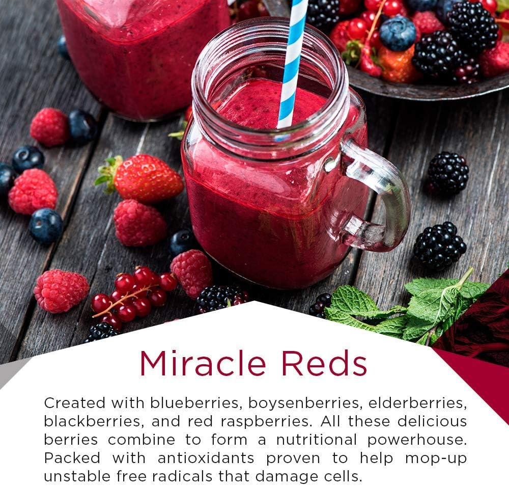 Organic Vegan Miracle Reds Superfood Supplement Powder - Antioxidants Enzymes Probiotics - Non-GMO Gluten & Dairy Free (30 Servings)