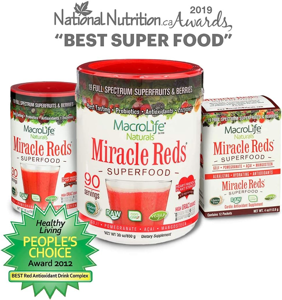 Organic Vegan Miracle Reds Superfood Supplement Powder - Antioxidants Enzymes Probiotics - Non-GMO Gluten & Dairy Free (30 Servings)