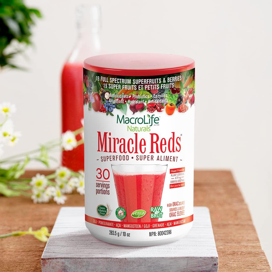 Organic Vegan Miracle Reds Superfood Supplement Powder - Antioxidants Enzymes Probiotics - Non-GMO Gluten & Dairy Free (30 Servings)