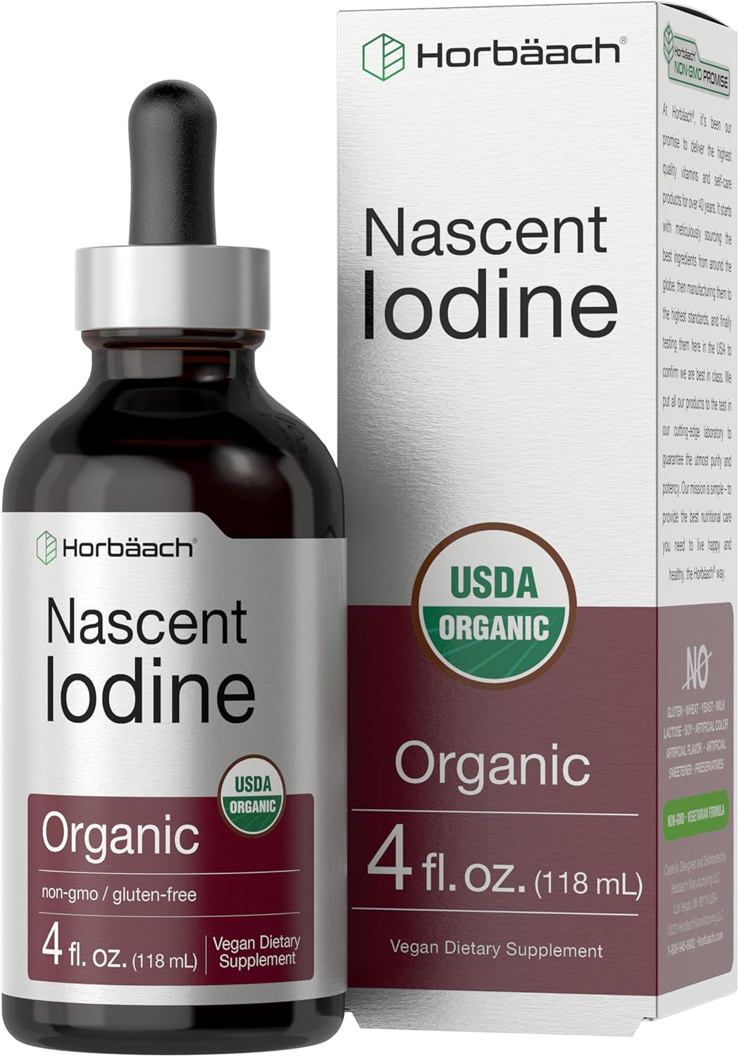 Organic Vegan Nascent Iodine Supplement - 325mcg Liquid 4oz | Non-GMO & Gluten Free