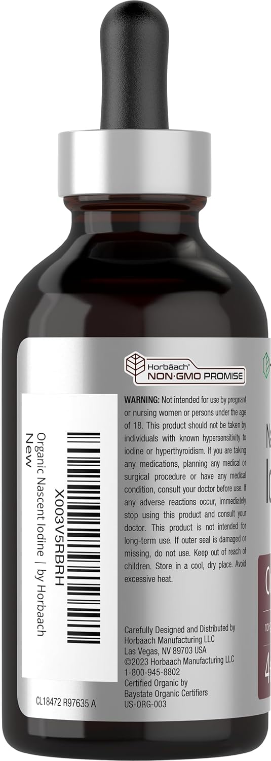 Organic Vegan Nascent Iodine Supplement - 325mcg Liquid 4oz | Non-GMO & Gluten Free