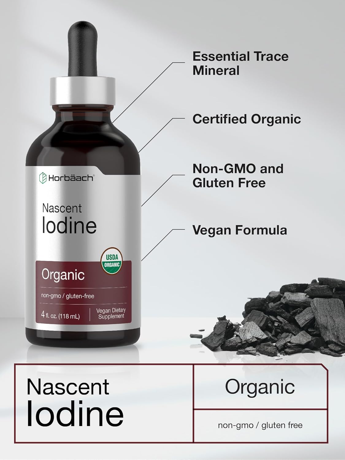 Organic Vegan Nascent Iodine Supplement - 325mcg Liquid 4oz | Non-GMO & Gluten Free
