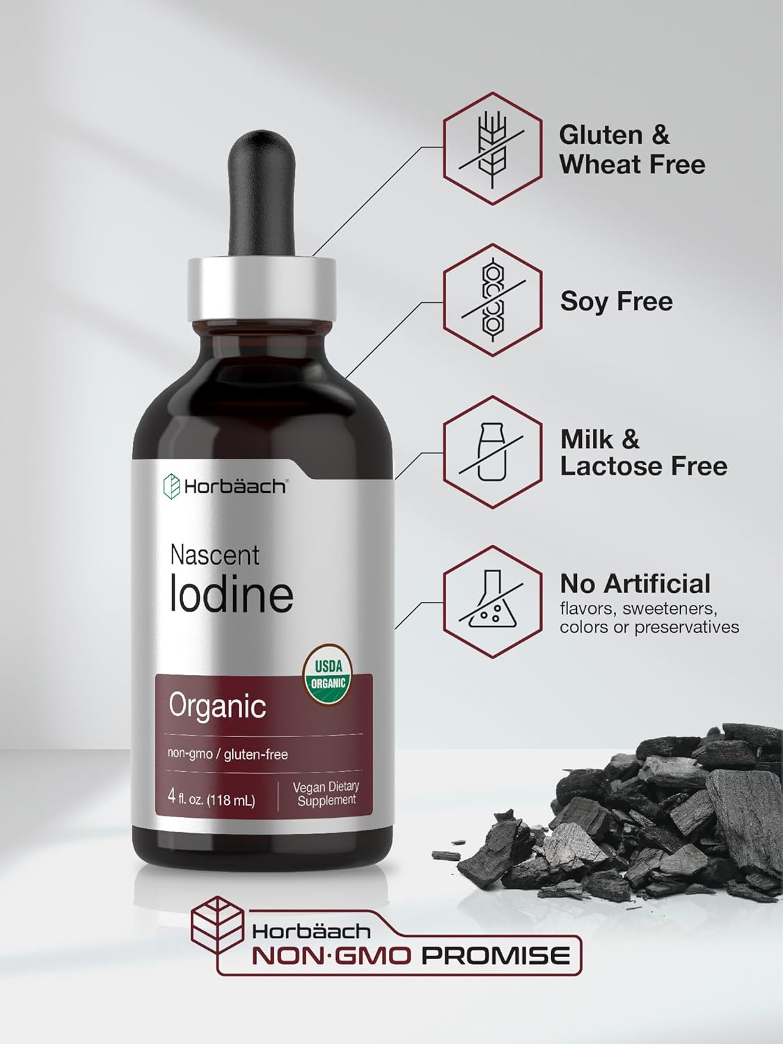 Organic Vegan Nascent Iodine Supplement - 325mcg Liquid 4oz | Non-GMO & Gluten Free