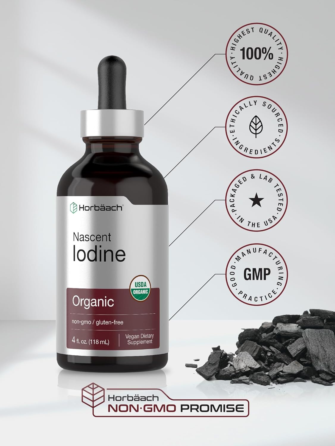 Organic Vegan Nascent Iodine Supplement - 325mcg Liquid 4oz | Non-GMO & Gluten Free