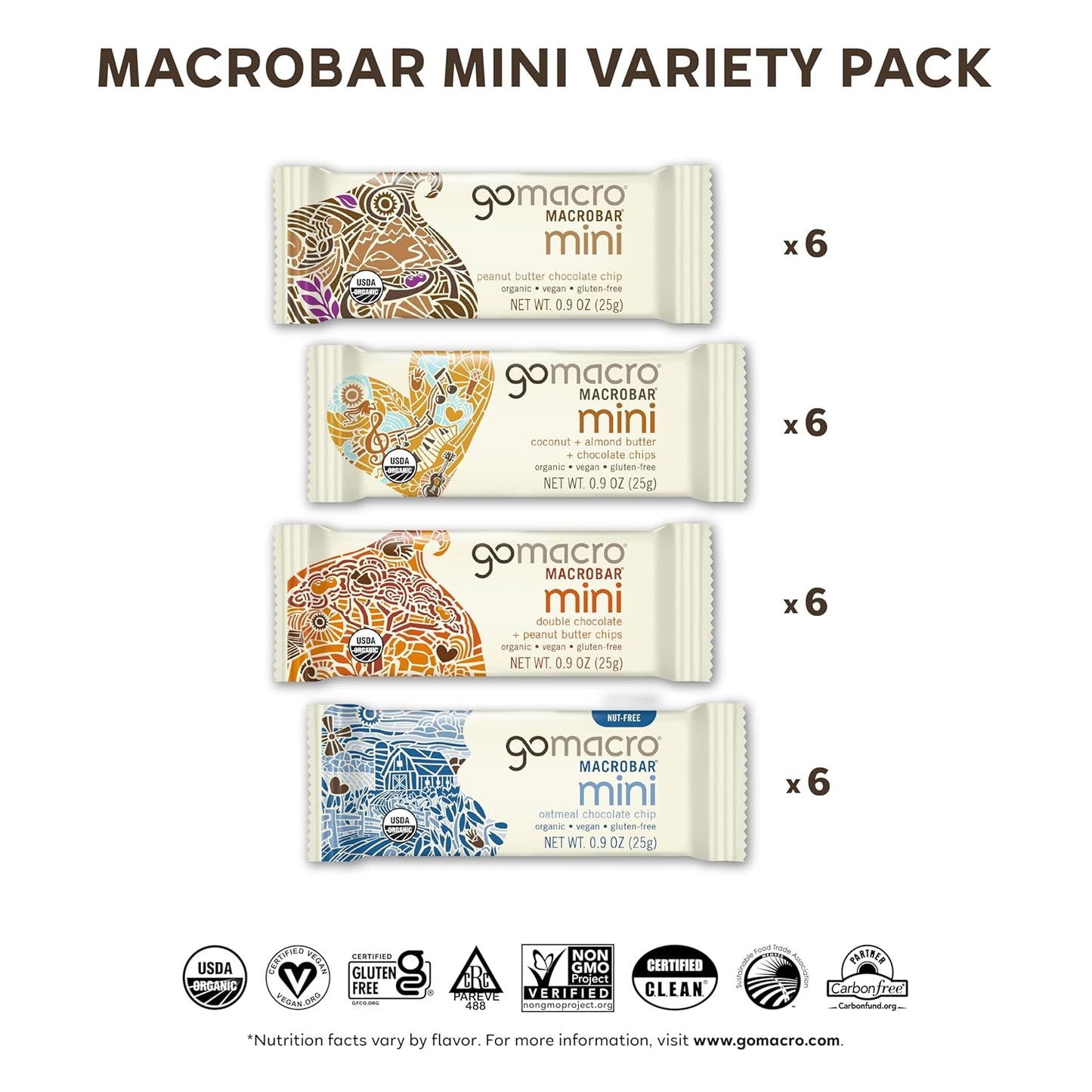 Organic Vegan Protein Bars Variety Pack - GoMacro MacroBar Mini (0.9 oz, 24 Count)