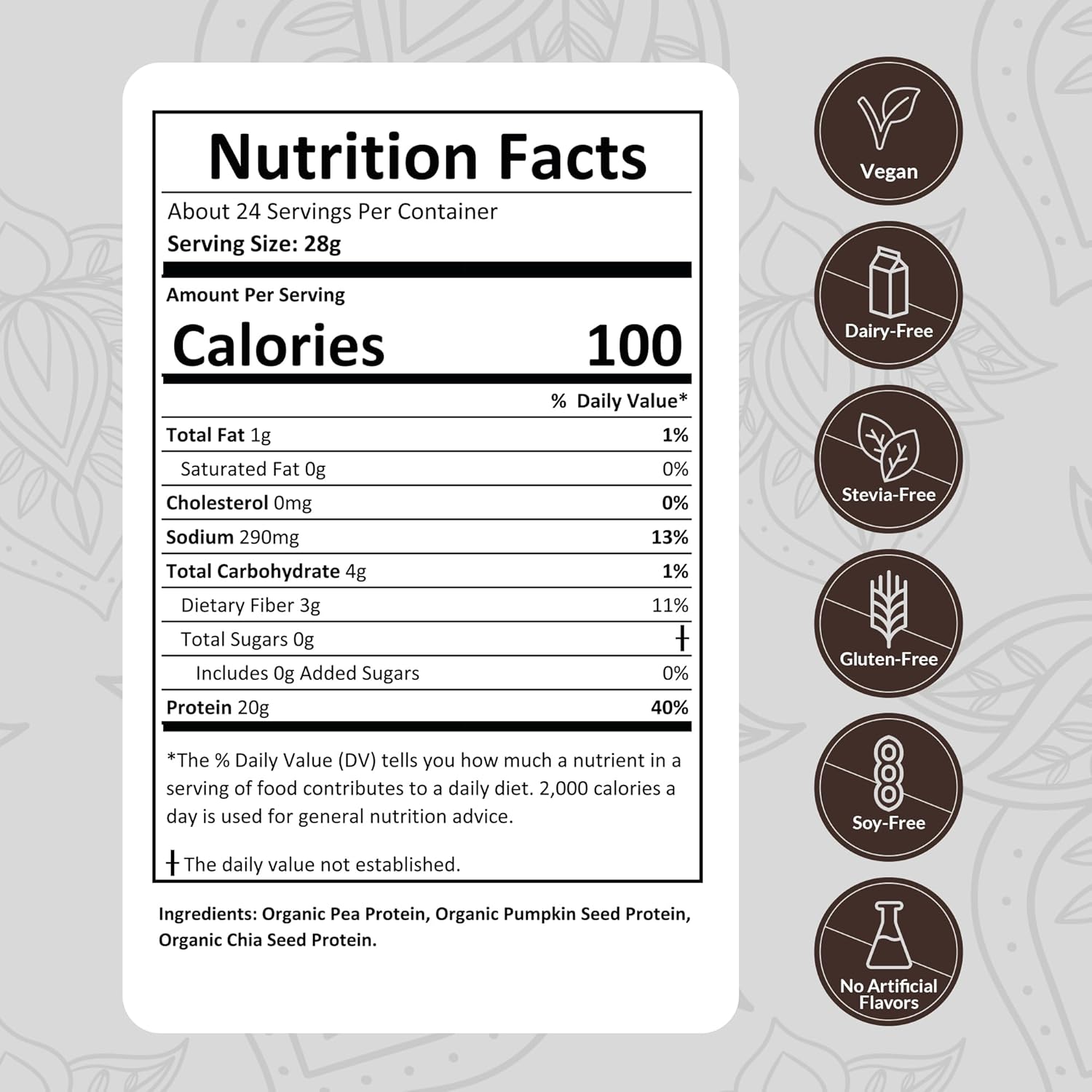 Organic Vegan Protein Powder - Plant-Based, Gluten-Free, 20g Protein Per Serving, Ideal for Smoothies & Shakes - 1 Pack, 20 Servings