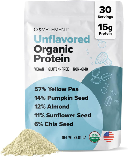 Organic Vegan Protein Powder - Unflavored, Low Carb, Low Calorie, Sugar Free - 30 Servings - Yellow Pea & Pumpkin Seed - 15g Plant Protein - Non-GMO, Gluten & Soy Free