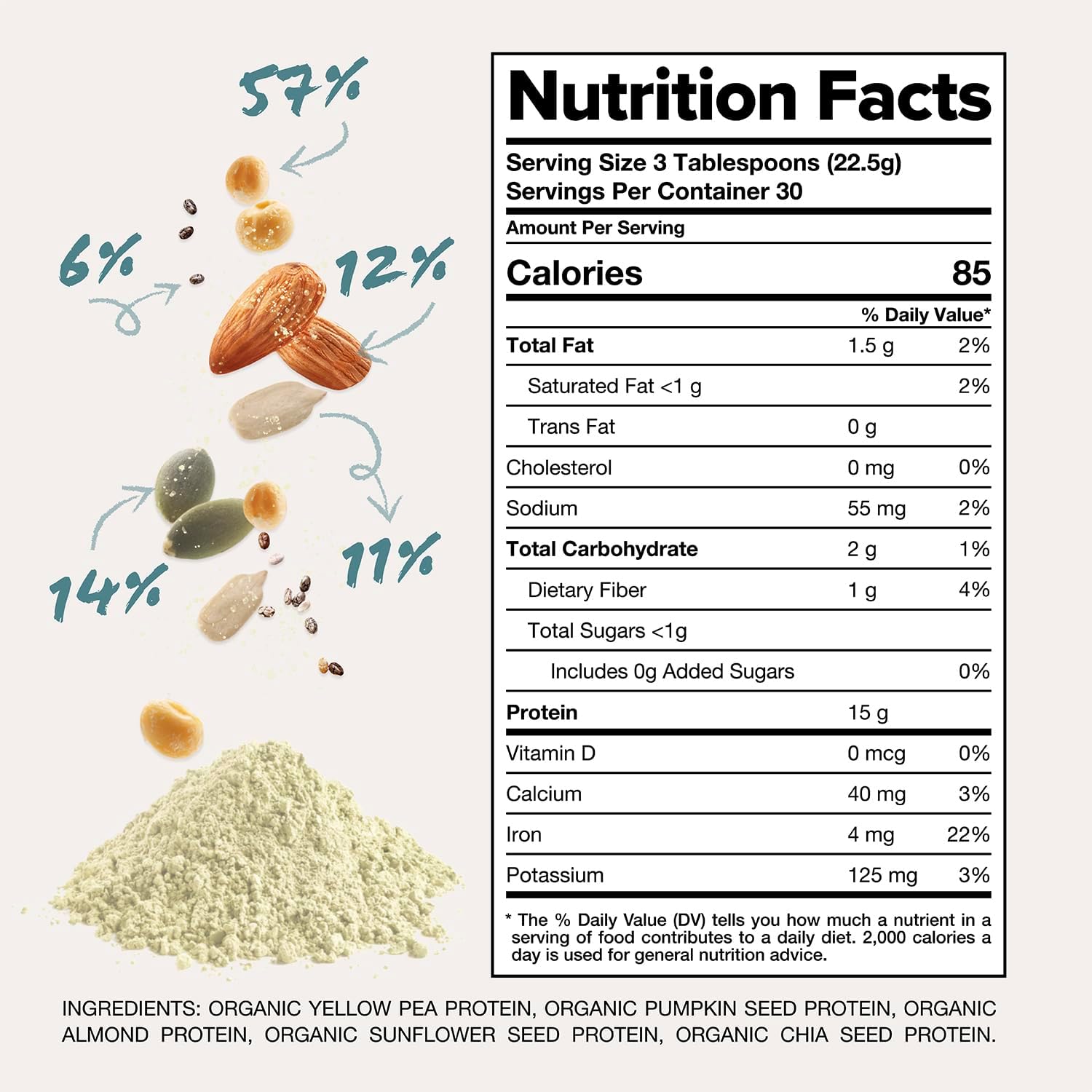 Organic Vegan Protein Powder - Unflavored, Low Carb, Low Calorie, Sugar Free - 30 Servings - Yellow Pea & Pumpkin Seed - 15g Plant Protein - Non-GMO, Gluten & Soy Free