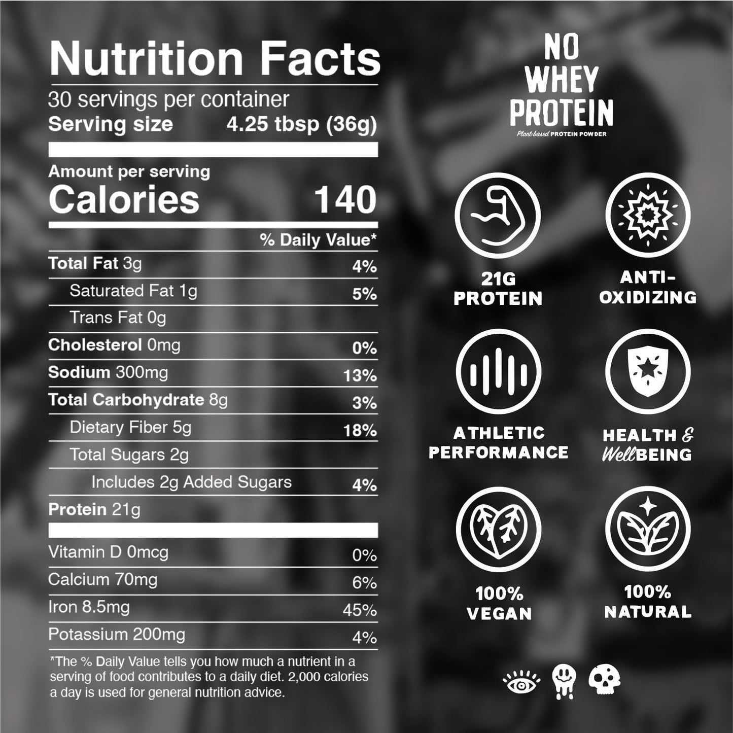 Organic Vegan Protein Powder with 21g Protein per Serving, 1080g / 30 Servings, Plastic-Free Packaging