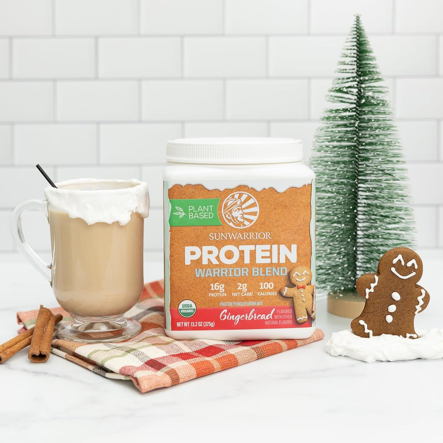 Organic Vegan Protein Powder with BCAA Amino Acids - Gingerbread Flavored, Non-GMO, Plant-Based, Dairy & Gluten-Free - 15 Servings