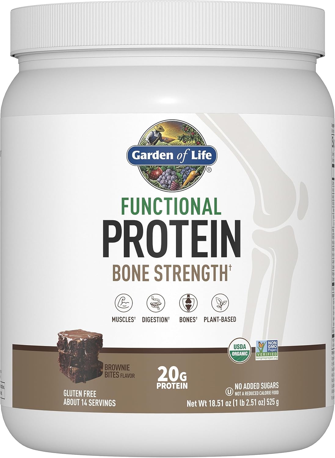 Organic Vegan Protein Powder with Plant-Based Protein, Calcium, D3, K2 MK-7 & Magnesium, Prebiotics & Probiotics, Brownie Bites Flavor - 14 Servings