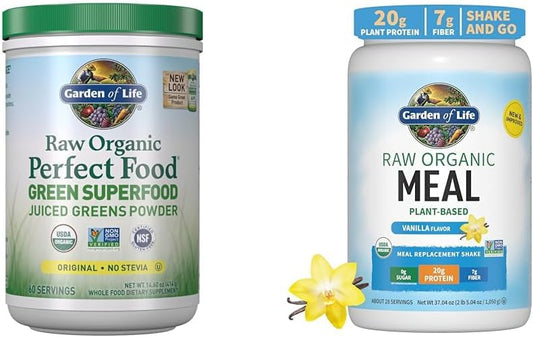 Organic Vegan Protein Powder with Probiotics & Digestive Enzymes - Vanilla Smoothie Mix for Digestive Health, Garden of Life Super Greens Powder Meal Replacement