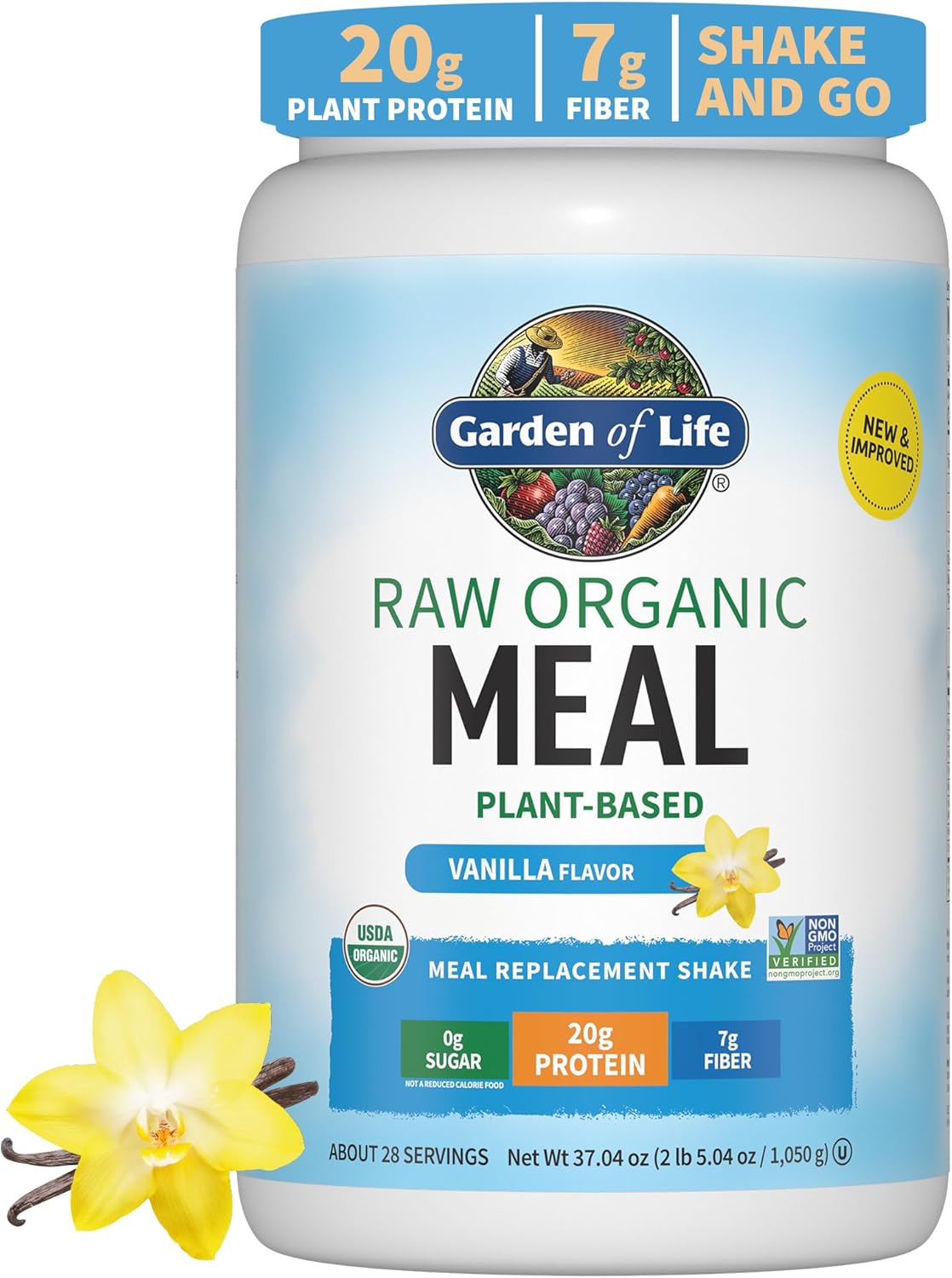 Organic Vegan Protein Powder with Probiotics & Digestive Enzymes - Vanilla Smoothie Mix for Digestive Health, Garden of Life Super Greens Powder Meal Replacement
