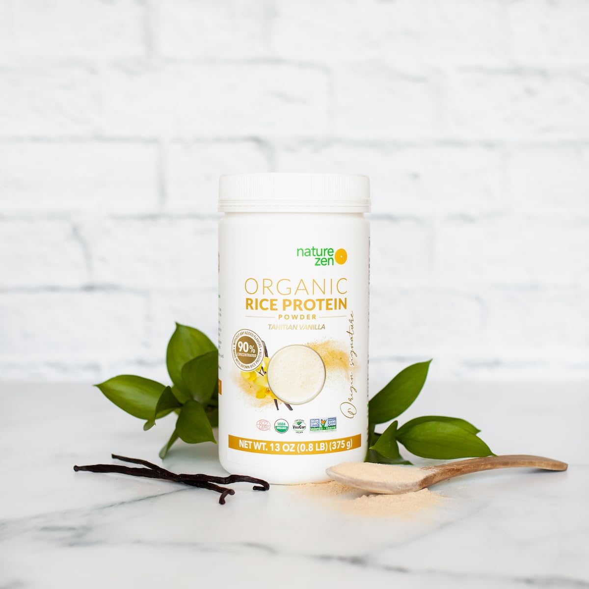 Organic Vegan Protein Powder with Rice Protein, Sugar Free, Dairy Free, Soy Free, Gluten Free, Non GMO, Kosher, High Fiber - Tahitian Vanilla - 0.8LB
