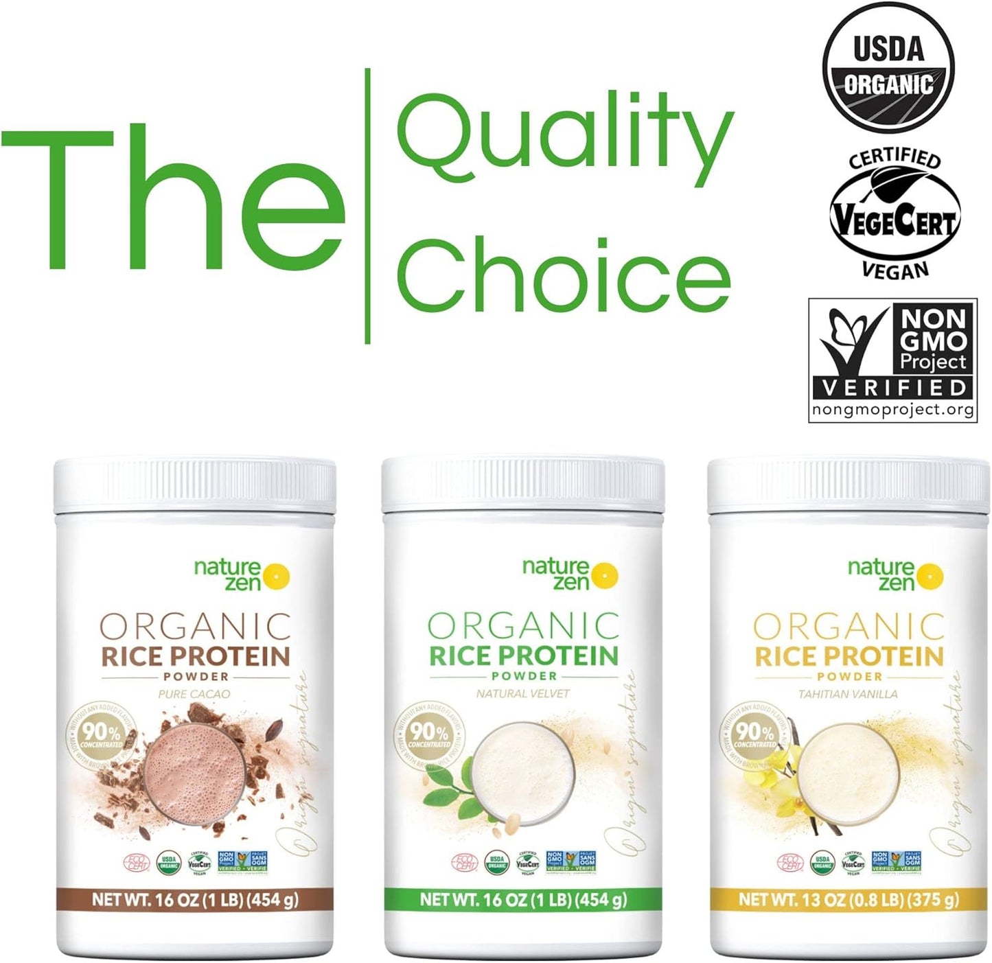 Organic Vegan Protein Powder with Rice Protein, Sugar Free, Dairy Free, Soy Free, Gluten Free, Non GMO, Kosher, High Fiber - Tahitian Vanilla - 0.8LB