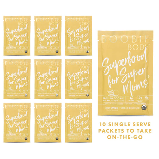 Organic Vegan Protein Shake for Nursing Moms, Pregnancy, and Lactation Support - Dairy-Free, Gluten-Free Vanilla Cookie Flavor - 10 Pack Single Servings