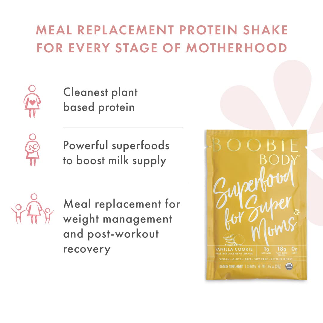 Organic Vegan Protein Shake for Nursing Moms, Pregnancy, and Lactation Support - Dairy-Free, Gluten-Free Vanilla Cookie Flavor - 10 Pack Single Servings