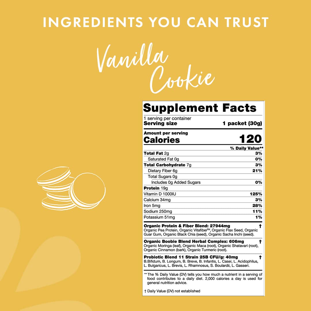 Organic Vegan Protein Shake for Nursing Moms, Pregnancy, and Lactation Support - Dairy-Free, Gluten-Free Vanilla Cookie Flavor - 10 Pack Single Servings