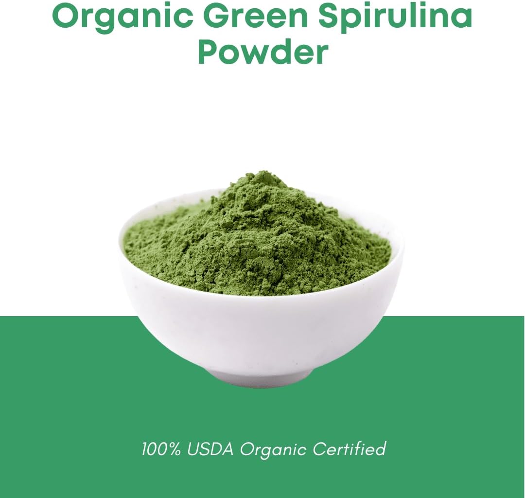 Organic Vegan Spirulina Powder for Smoothies - Blue-Green Algae Superfood with No Fishy Smell - Plant Based and Gluten Free - Natural Food Coloring for Protein Drinks - USDA Certified