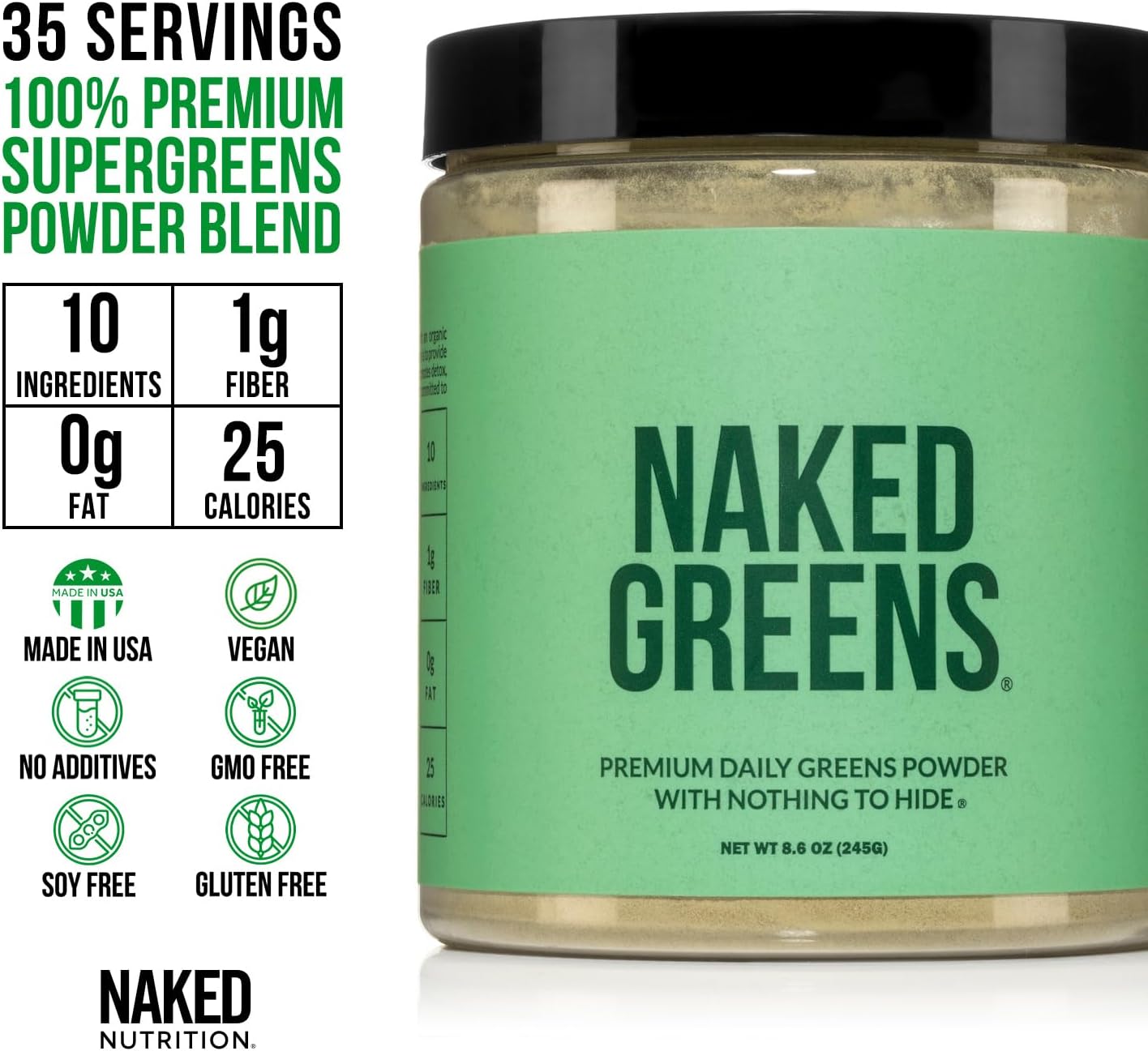 Organic Vegan Super Greens Powder - 10 Premium Ingredients - Non-GMO, Prebiotic & Probiotic - 35 Servings