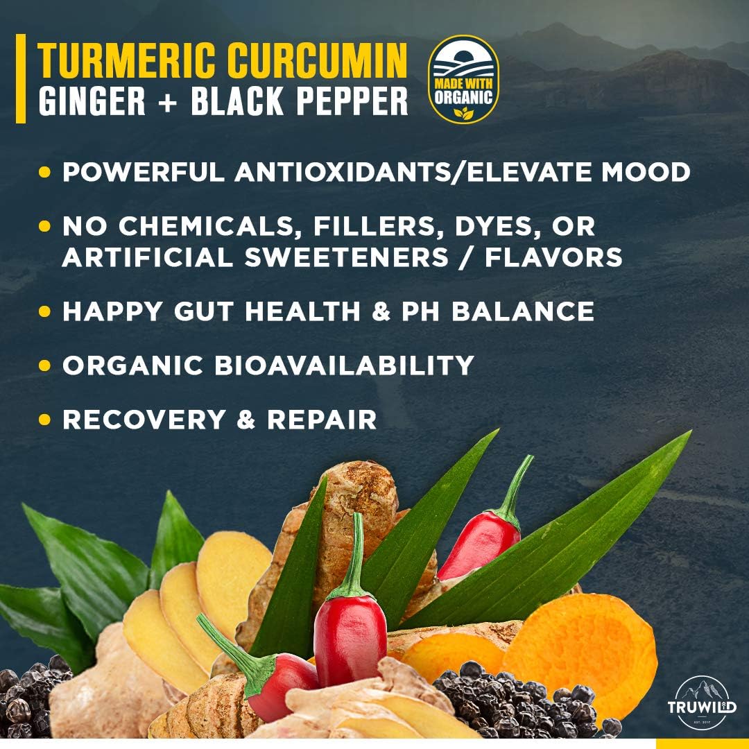 Organic Vegan Turmeric Curcumin Drink Mix Powder with Black Pepper and Ginger for Wellness and Joint Health, Made in USA - 20 Servings