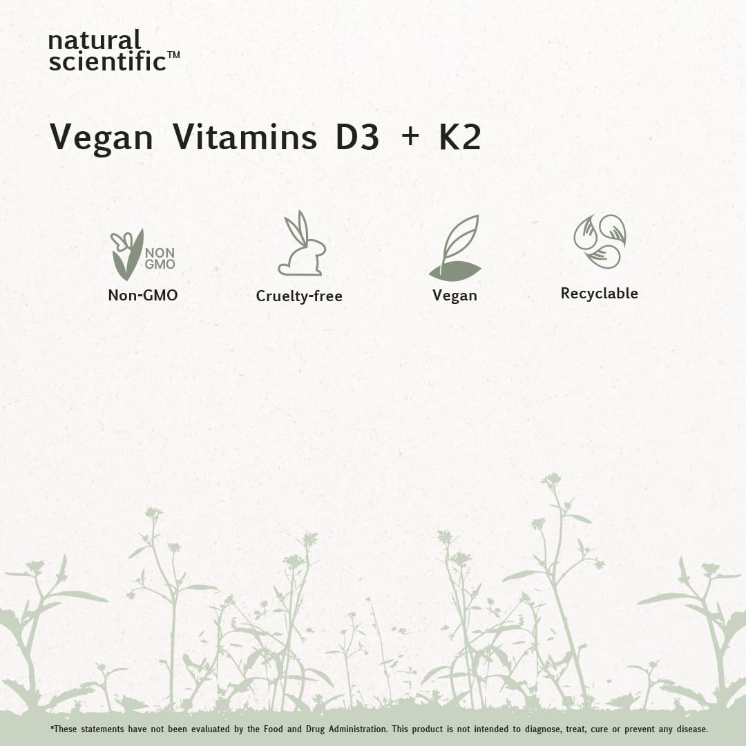 Organic Vegan Vitamin D3 & K2 Supplement - 5000 IU for Bone, Muscle, Immune Health - Gluten-Free, Non-GMO - 30 Capsules - Premium Dietary Supplement