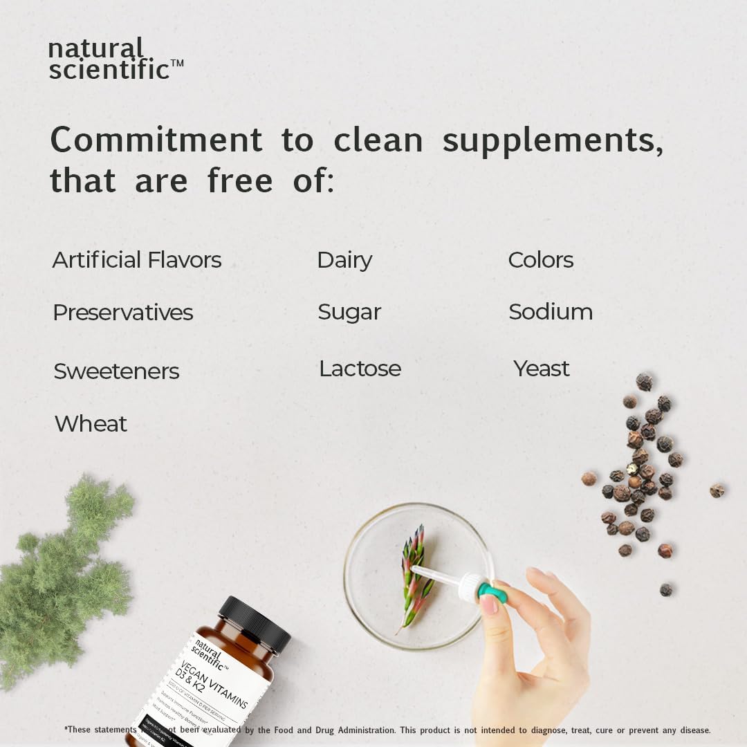 Organic Vegan Vitamin D3 & K2 Supplement - 5000 IU for Bone, Muscle, Immune Health - Gluten-Free, Non-GMO - 30 Capsules - Premium Dietary Supplement