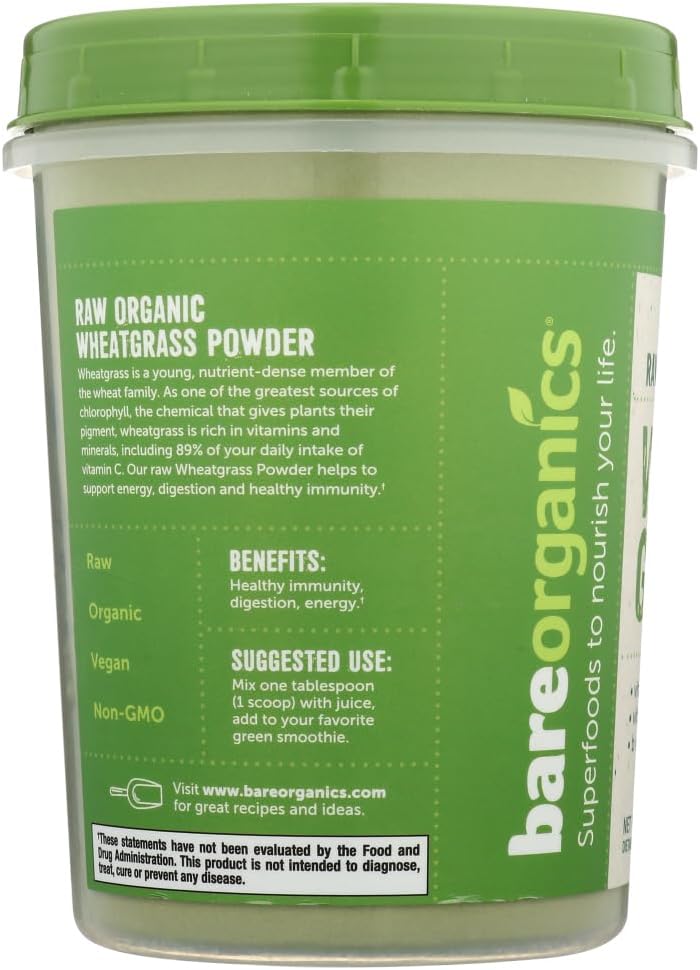 Organic Vegan Wheatgrass Powder Dietary Supplement - 8 Ounce Pack of 1 by BareOrganics