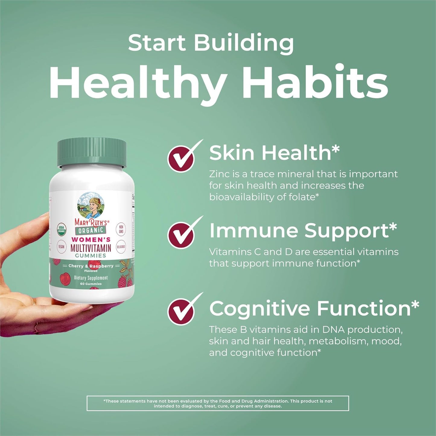 Organic Vegan Women's Multivitamin Gummies & Iron Liquid Supplement - Cherry, Raspberry, Berry - Clean Label Project Verified - Beauty, Immunity Support