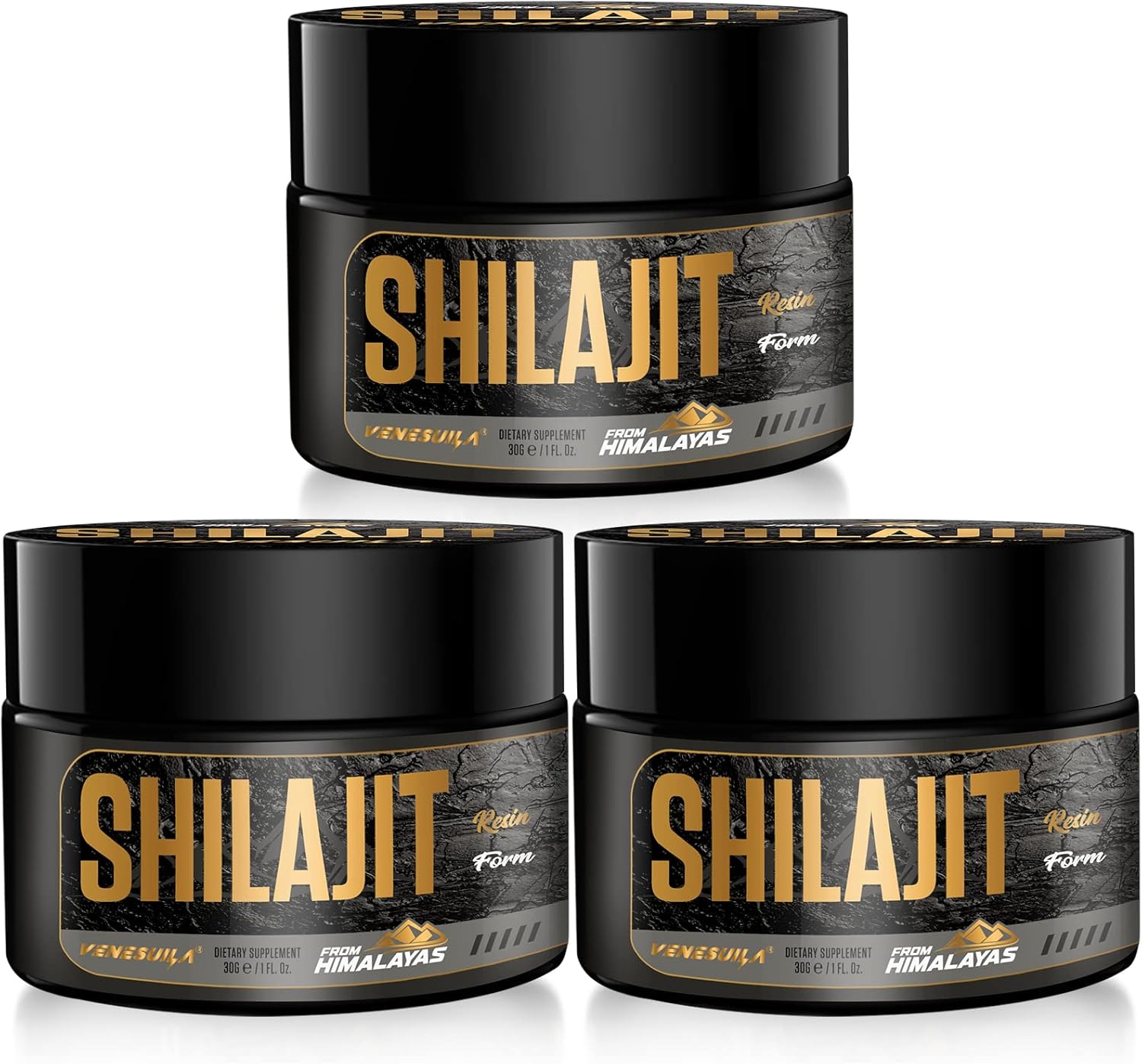 Organic Venezuela Shilajit Resin - Third Party Tested, Rich in 85+ Trace Minerals, Gold Grade Himalayan Pure Shilajit for Energy - 1 Fl Oz (Pack of 3)