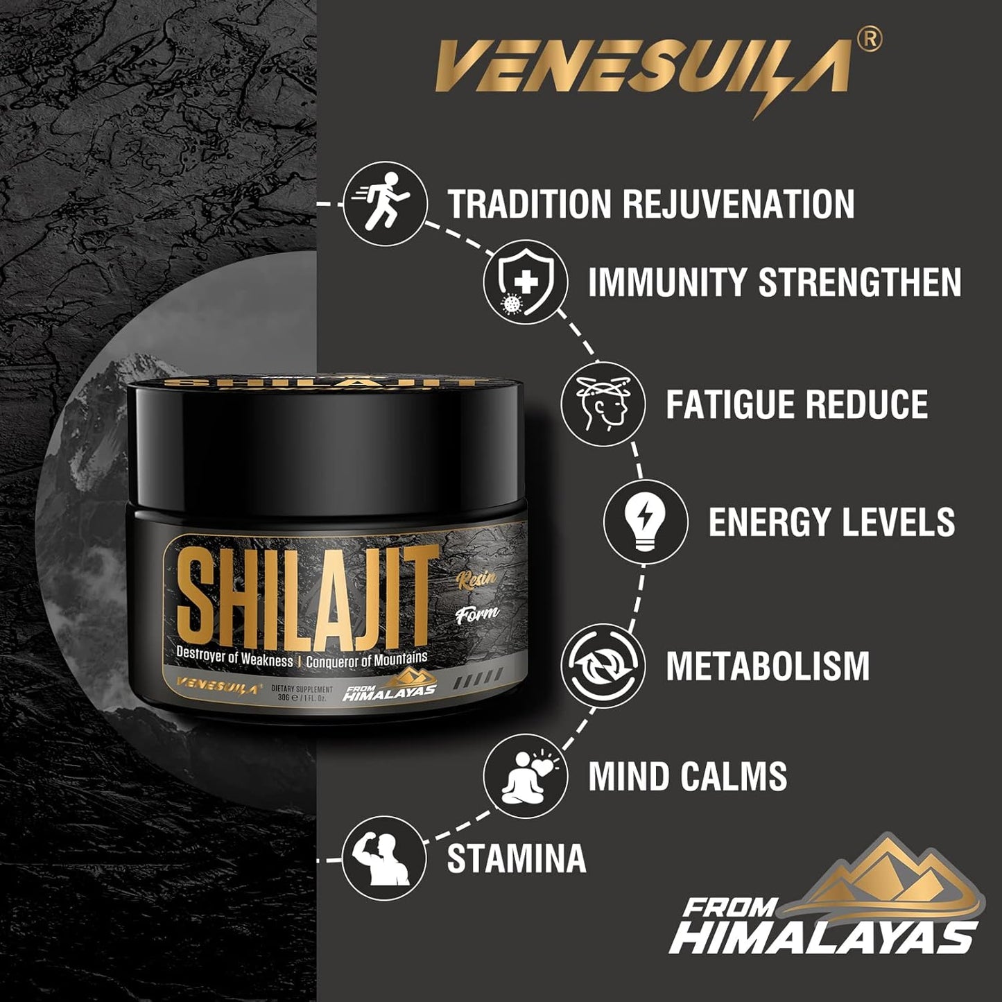 Organic Venezuela Shilajit Resin - Third Party Tested, Rich in 85+ Trace Minerals, Gold Grade Himalayan Pure Shilajit for Energy - 1 Fl Oz (Pack of 3)