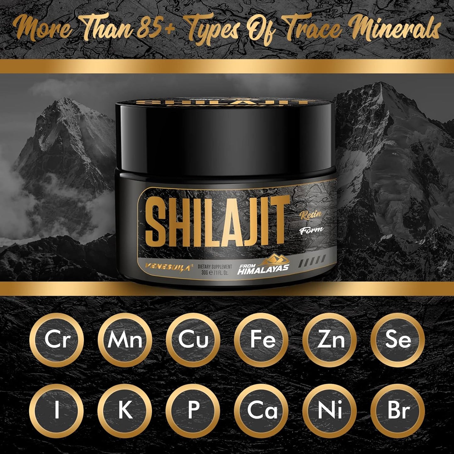 Organic Venezuela Shilajit Resin - Third Party Tested, Rich in 85+ Trace Minerals, Gold Grade Himalayan Shilajit for Energy - 1 Fl Oz (Pack of 2)