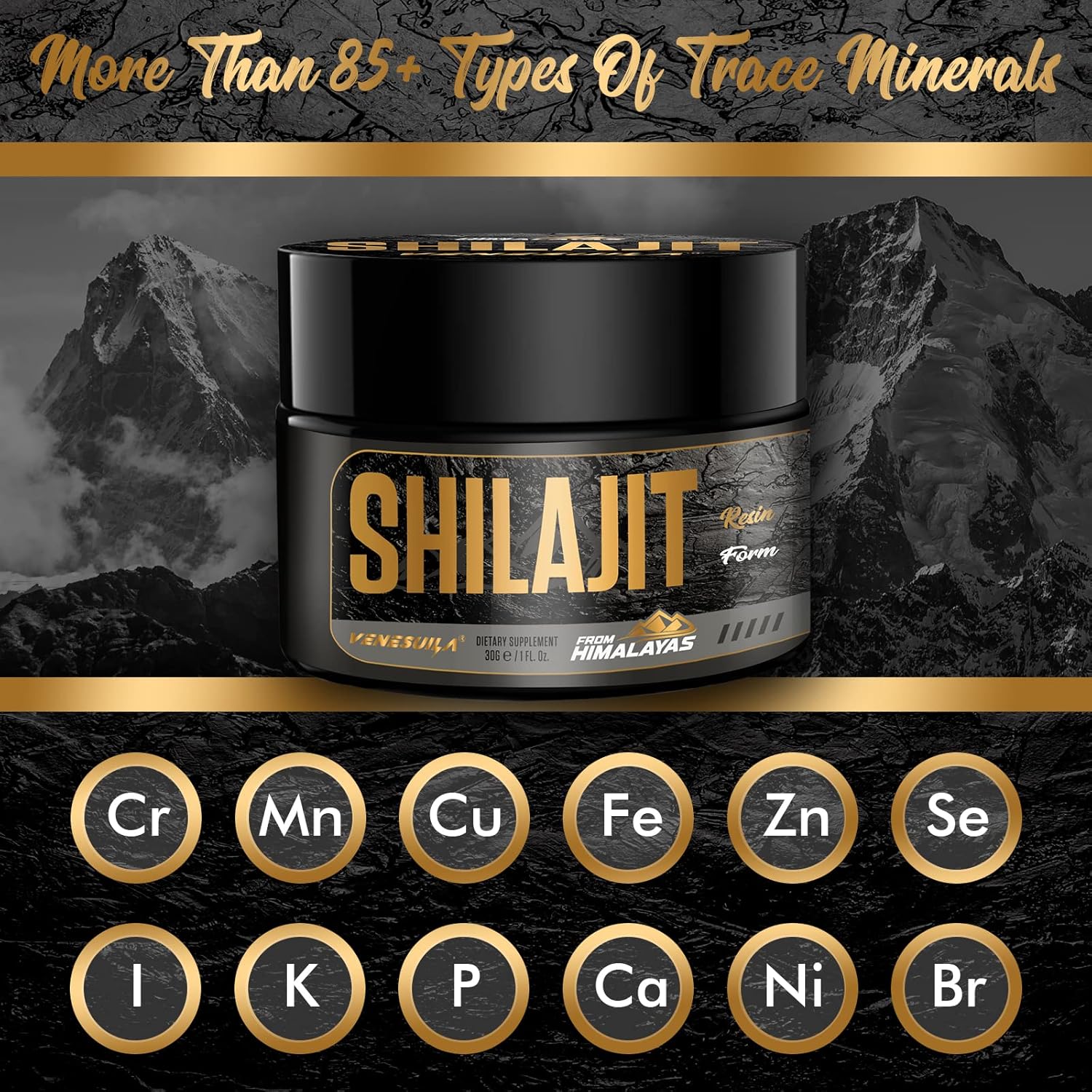 Organic Venezuela Shilajit Resin - Third Party Tested, Rich in 85+ Trace Minerals, Gold Grade Himalayan Shilajit for Energy - 1 Fl Oz (Pack of 2)