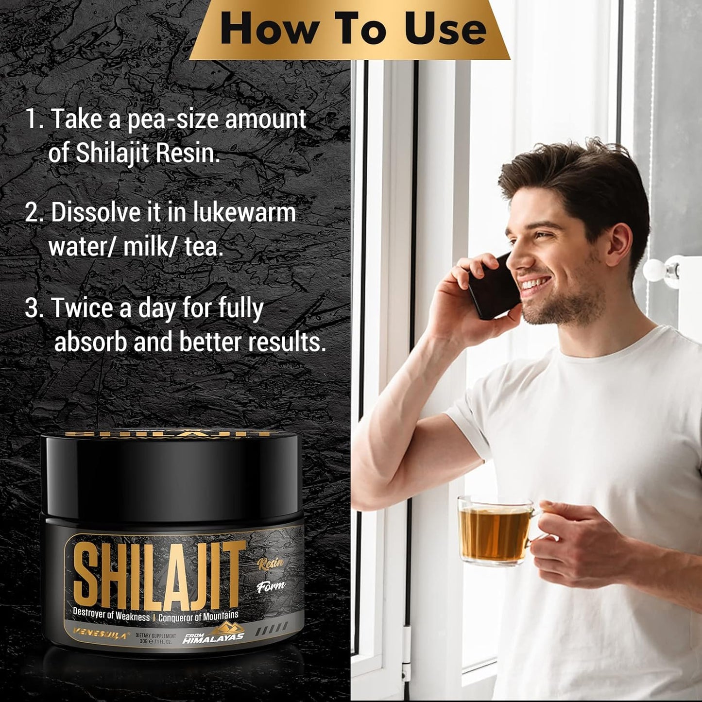 Organic Venezuela Shilajit Resin - Third Party Tested, Rich in 85+ Trace Minerals, Gold Grade Himalayan Pure Shilajit for Energy - 1 Fl Oz (Pack of 3)